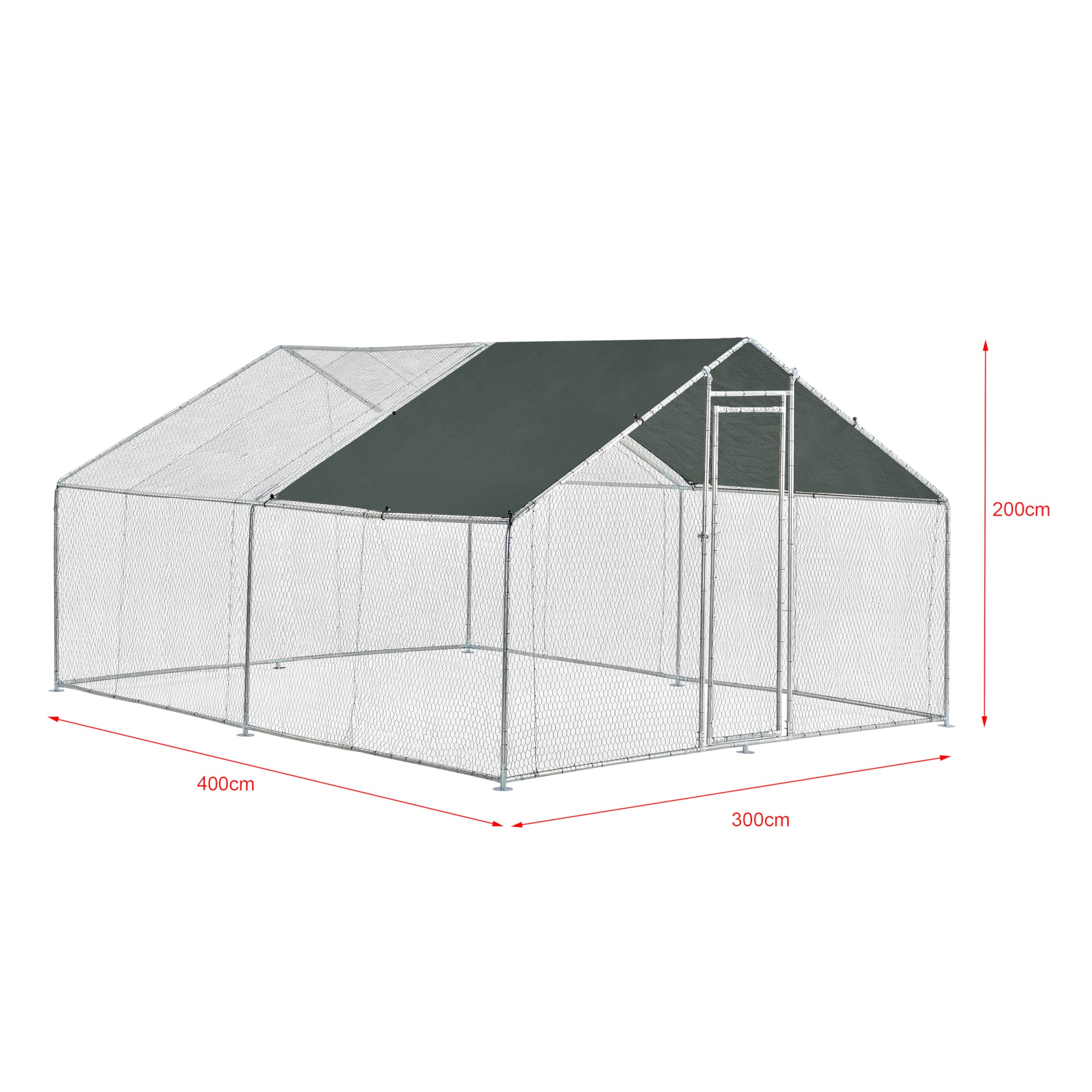 Gabbia per Pollame con Tettuccio Protezione Sole Voliera da Giardino 3 x 4 x 2 m Gabbia da Esterni Recinzione con Rete