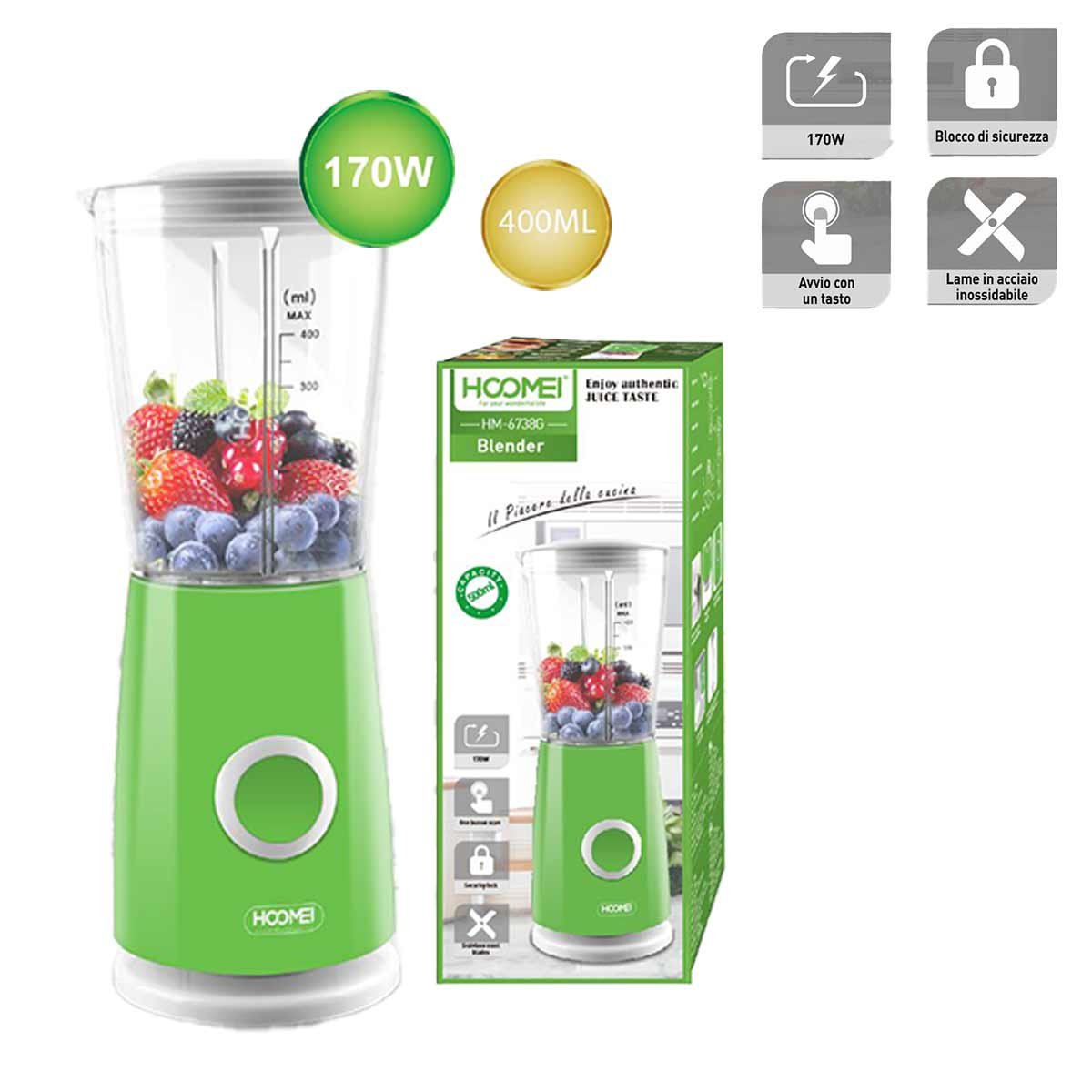 Frullatore Elettrico da Cucina 400mL 170W per Verdure e Frutta con Modalita Impulso 4 Lame Inox Colore Rosso