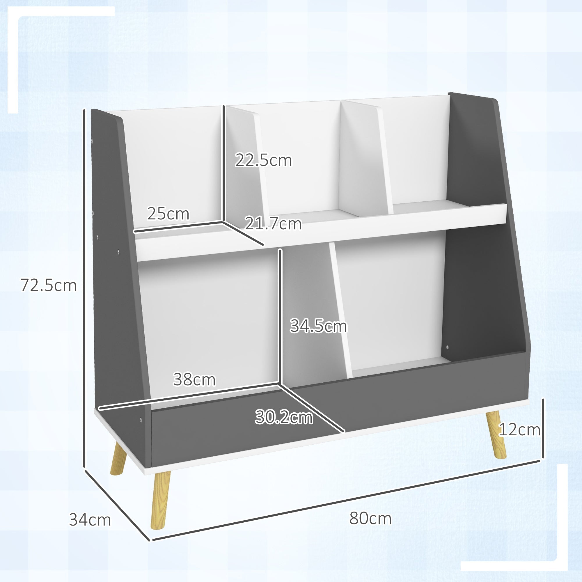 Mobile Portagiochi per Bambini a 2 Livelli con 5 Scomparti 80x34x79 cm in Legno Grigio