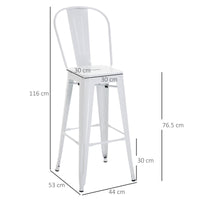 Set 4 Sgabelli da Bar Stile Industriale Schienale Rimovibile 44x53x116 cm in Metallo Bianco