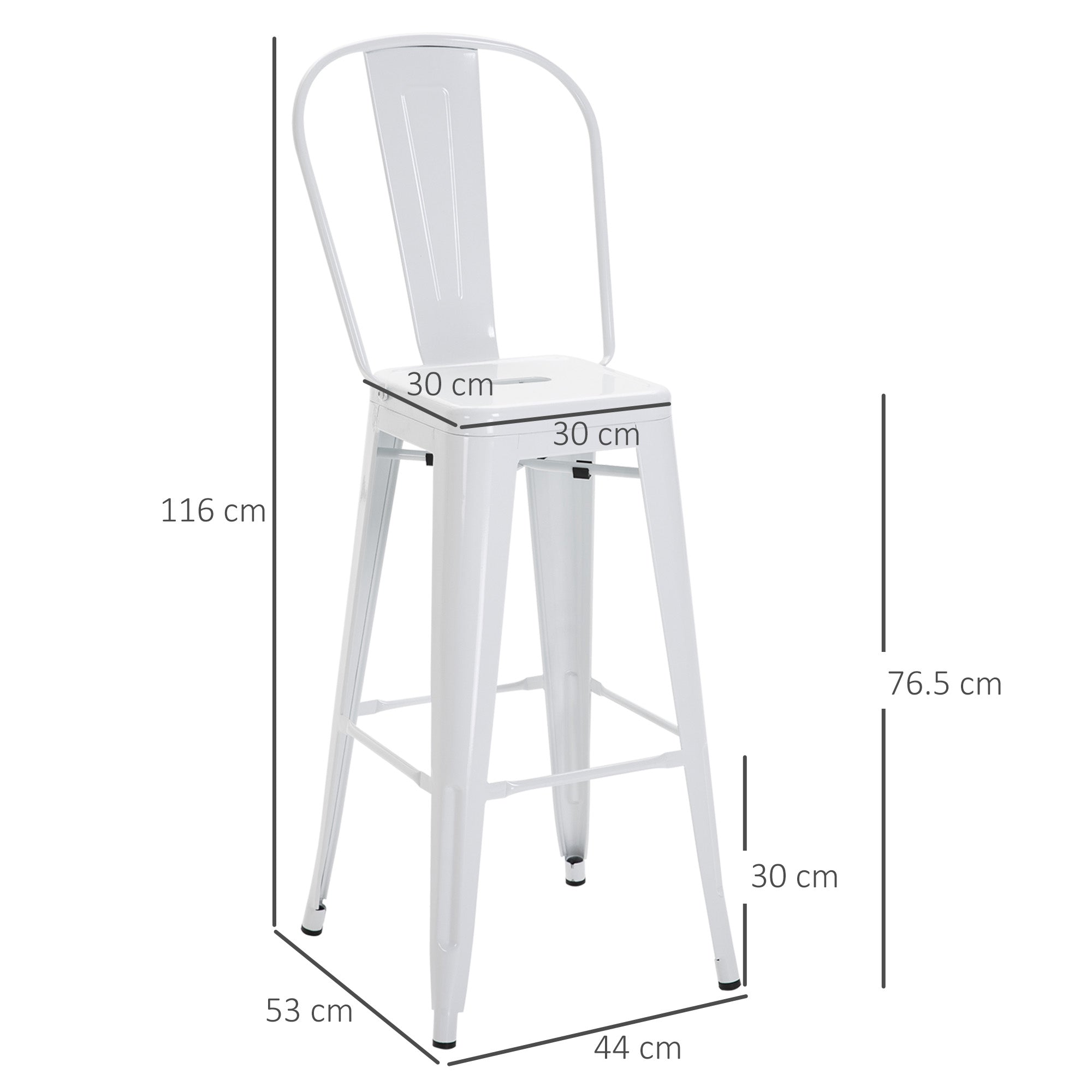 Set 4 Sgabelli da Bar Stile Industriale Schienale Rimovibile 44x53x116 cm in Metallo Bianco