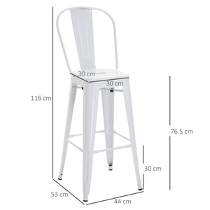 Set 4 Sgabelli da Bar Stile Industriale Schienale Rimovibile 44x53x116 cm in Metallo Bianco