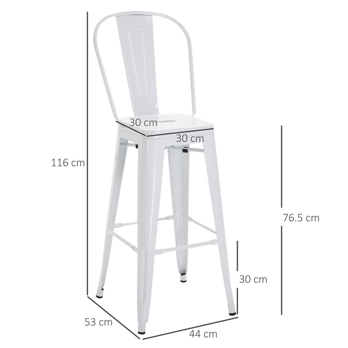 Set 4 Sgabelli da Bar Stile Industriale Schienale Rimovibile 44x53x116 cm in Metallo Bianco