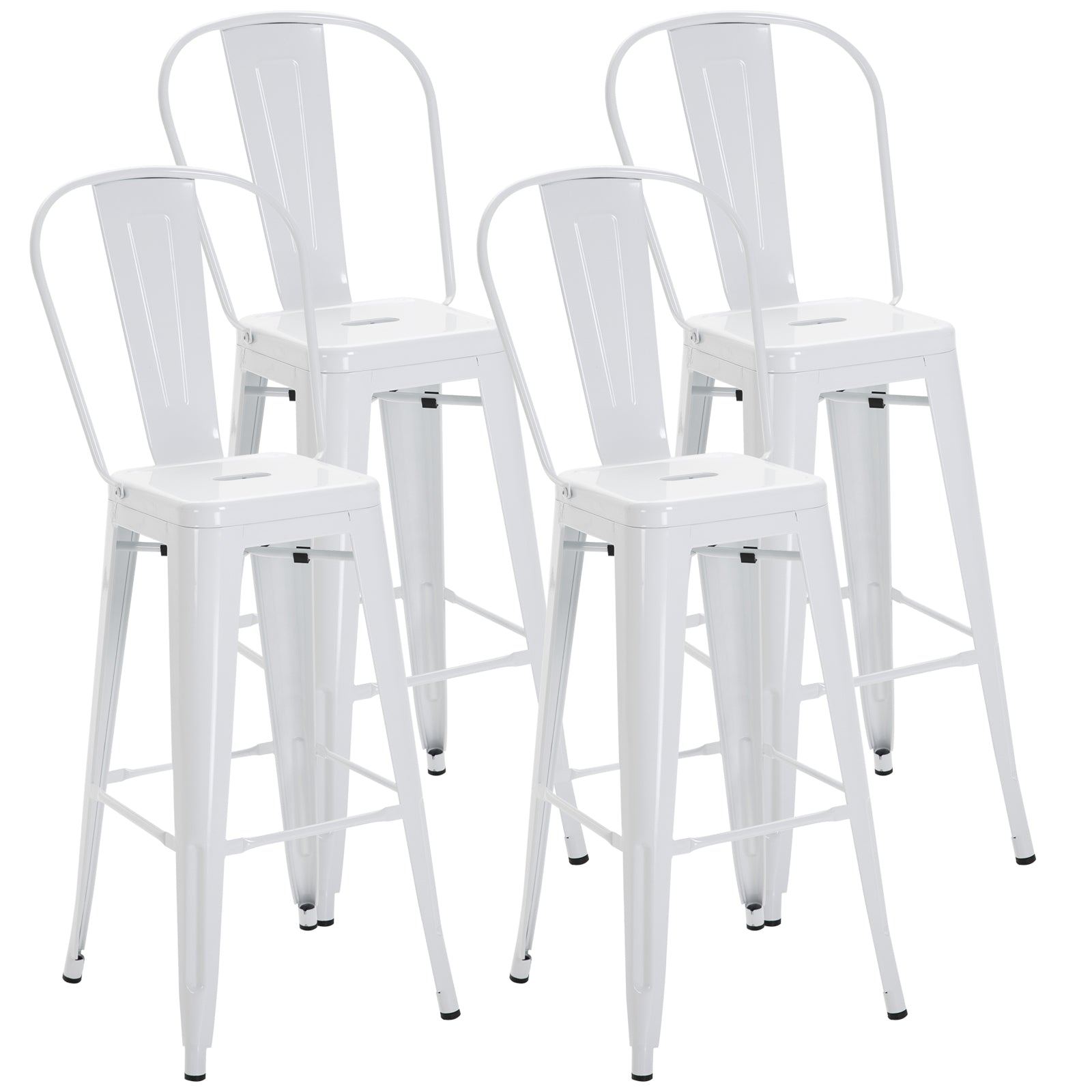 Set 4 Sgabelli da Bar Stile Industriale Schienale Rimovibile 44x53x116 cm in Metallo Bianco