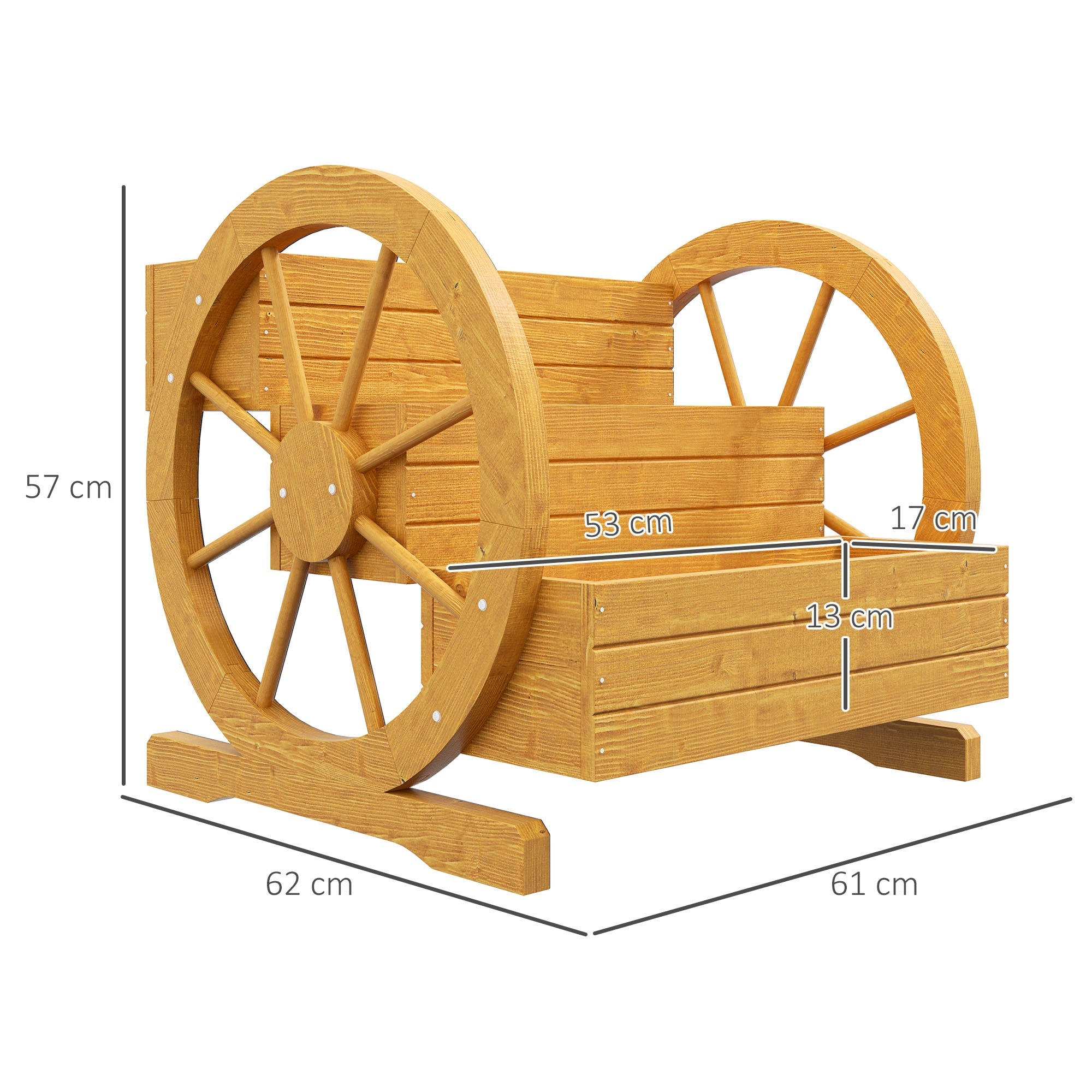 Fioriera da Esterno a 3 Livelli con Fori di Drenaggio e Ruote 62x61x57 cm in Legno di Abete Naturale