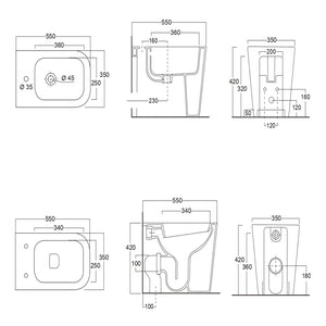 Sanitari in ceramica a pavimento filo parete vaso wc + bidet + sedile made in italy *** accessori con sedile standard...