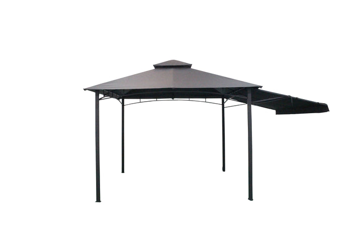 Gazebo Doppio Tetto da Giardino 3x3x2,6m con Pannello Laterale Pieghevole Grigio