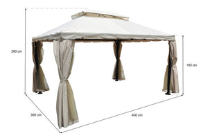 Gazebo da giardino 3×4 con zanzariera mod. Santiago - Colore: Beige - GA11SAPAC