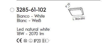 GALAXY PLAFON.LED 18W NW BIANCA L.35X35 3285-61-102