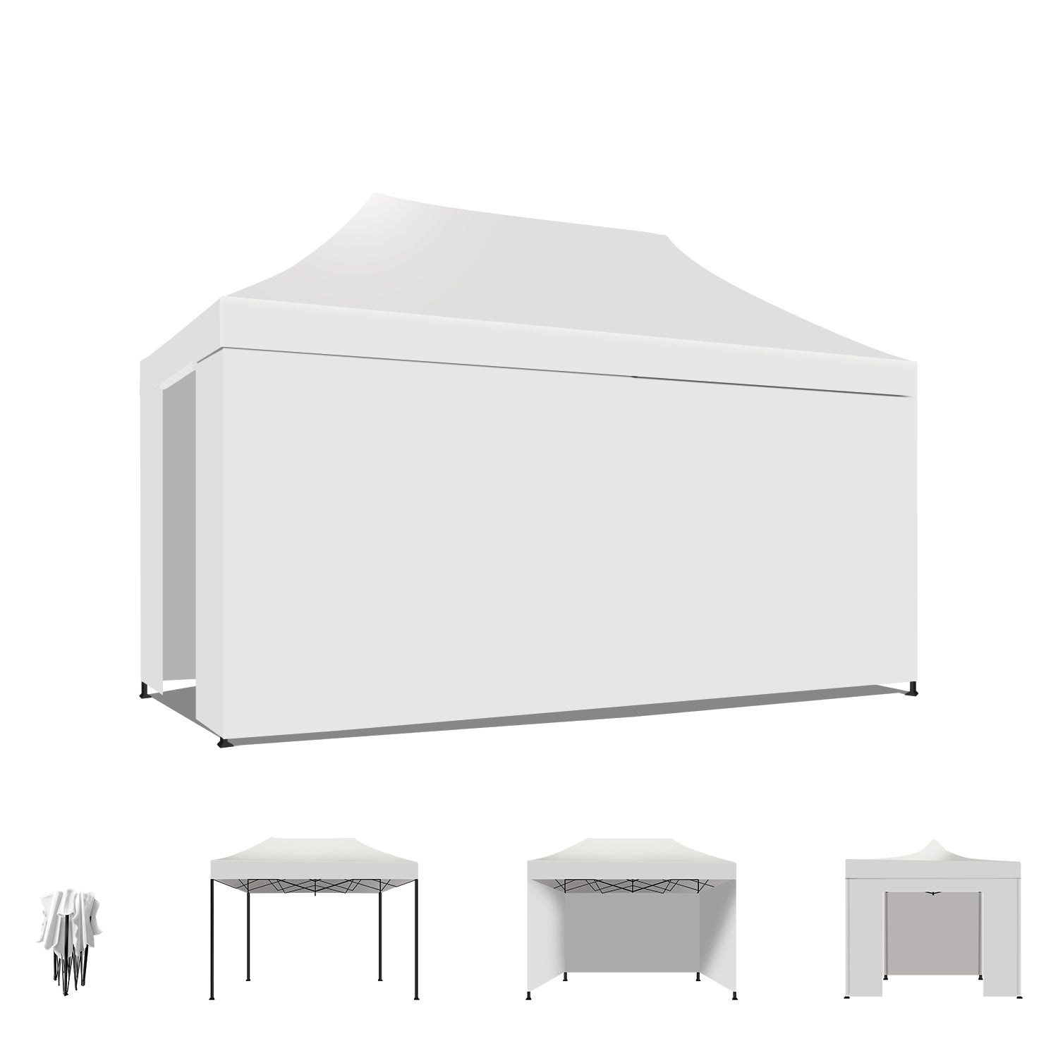 Taman Tenda / Gazebo Per Giardino 3X4,5 Mt Impermeabile Tendone Pieghevole Per Fiere E Mercati Con Teli Laterali Colore Bianco