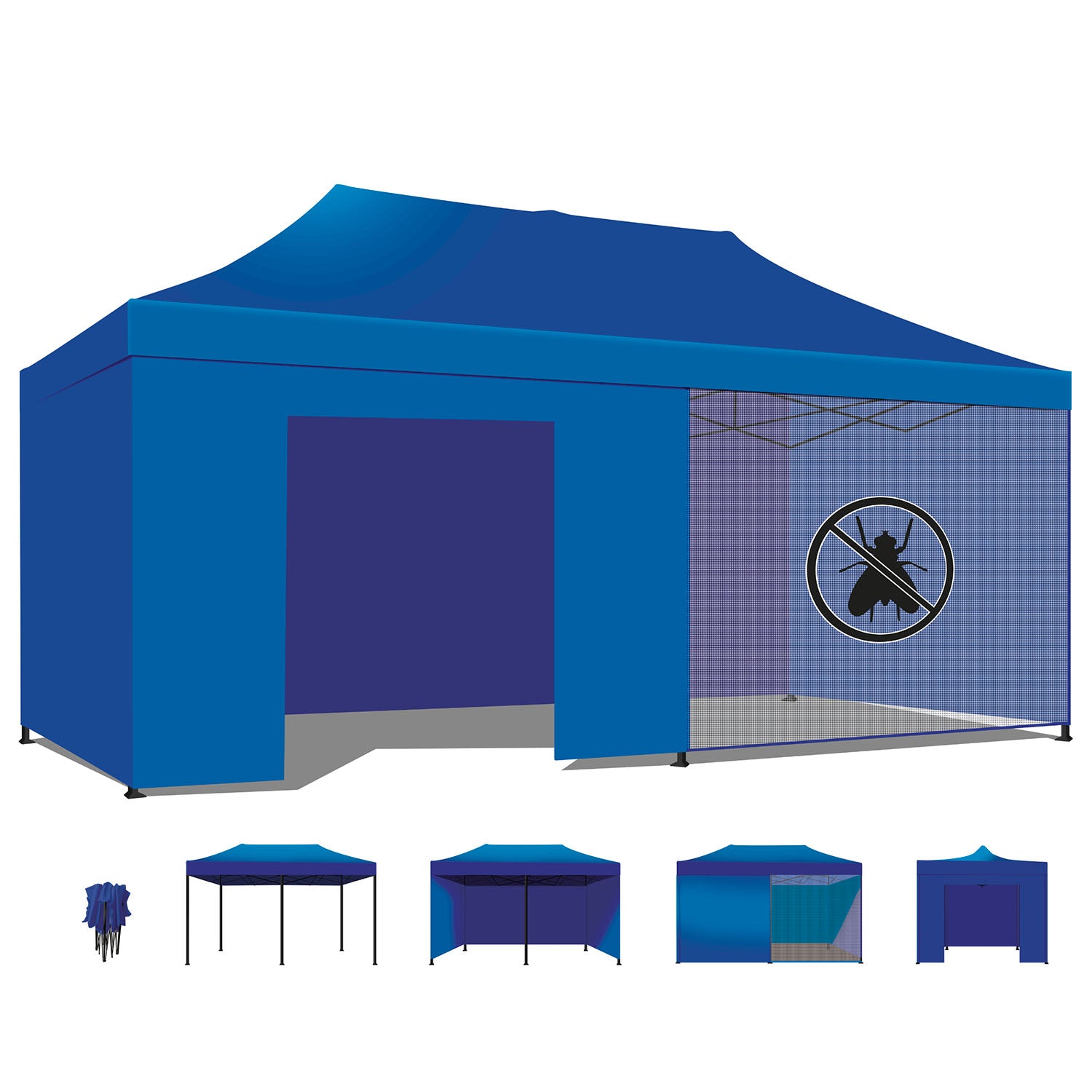 Taman Tenda / Gazebo Per Giardino 3X6 Impermeabile Tendone Pieghevole Per Fiere E Mercati Con Teli Laterali Colore Blu