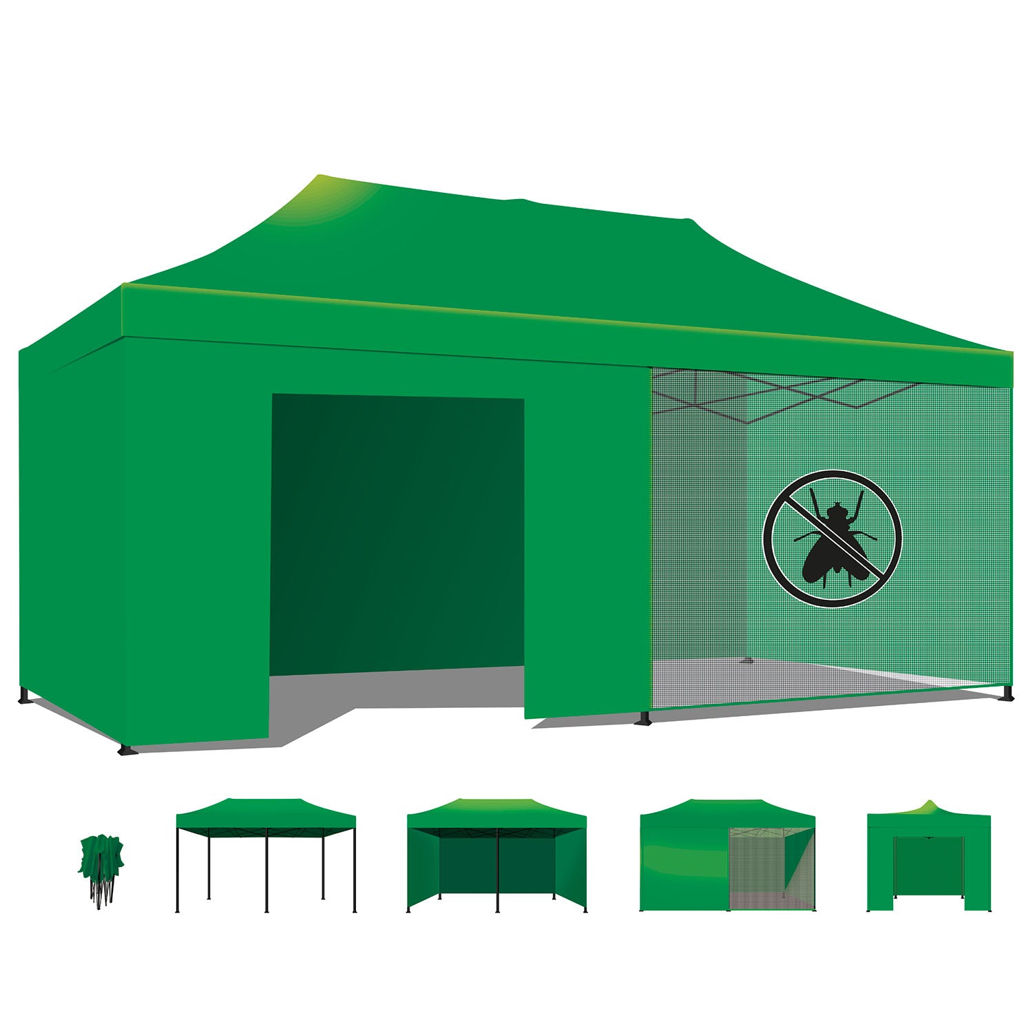 Taman Tenda / Gazebo Per Giardino 3X6 Impermeabile Tendone Pieghevole Per Fiere E Mercati Con Teli Laterali Colore Verde