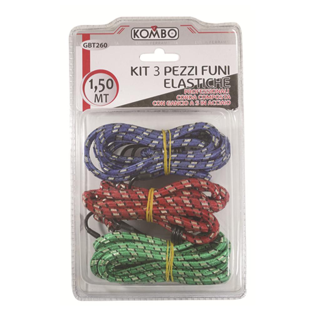 KIT 3 pz Funi Elastiche Diam 8MM L=1,50MT Colori Assortiti Doppio Gancio