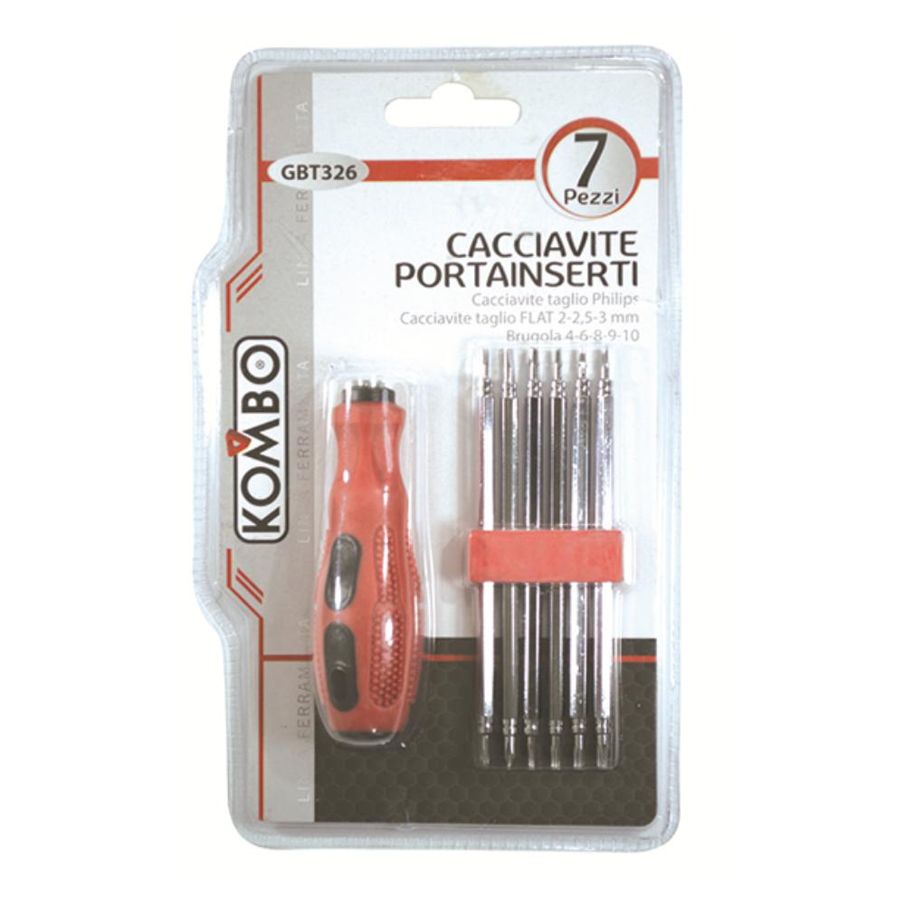 Cacciavite Portainserti 7pz Varie Misure con Manico in ABS Antiscivolo Ergonomico