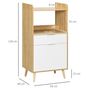 Mobiletto per Microonde 1 Cassetto 1 Anta 58x40x118 cm in Truciolato Naturale e Bianco