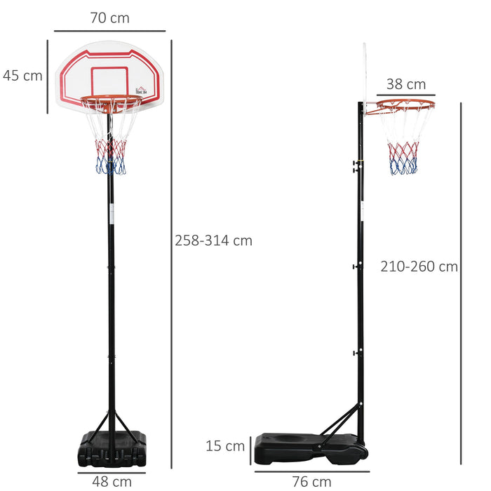 Canestro da Basket ad Altezza Regolabile 210-260 cm con Base Riempibile e 2 Ruote