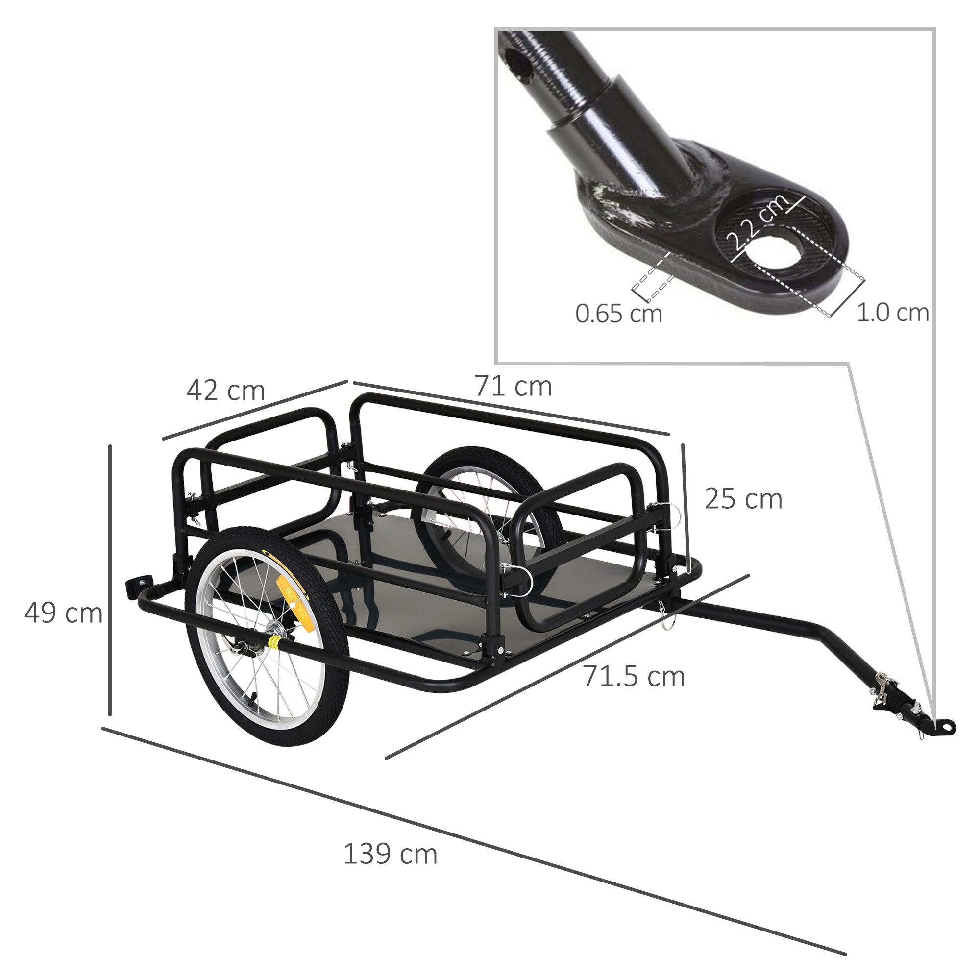 Carrello Bici con Pareti Pieghevoli e Rimovibili Gancio e 4 Catarifrangenti 139x71,5x49 cm in Acciaio e PE Nero