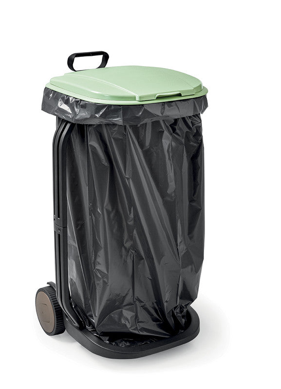 SACK TROLLEY RECO, carrello in PLASTICA RICICLATA,per raccolta erba,fogliame,rifiuti,con coperchio e ruote,made in Italy