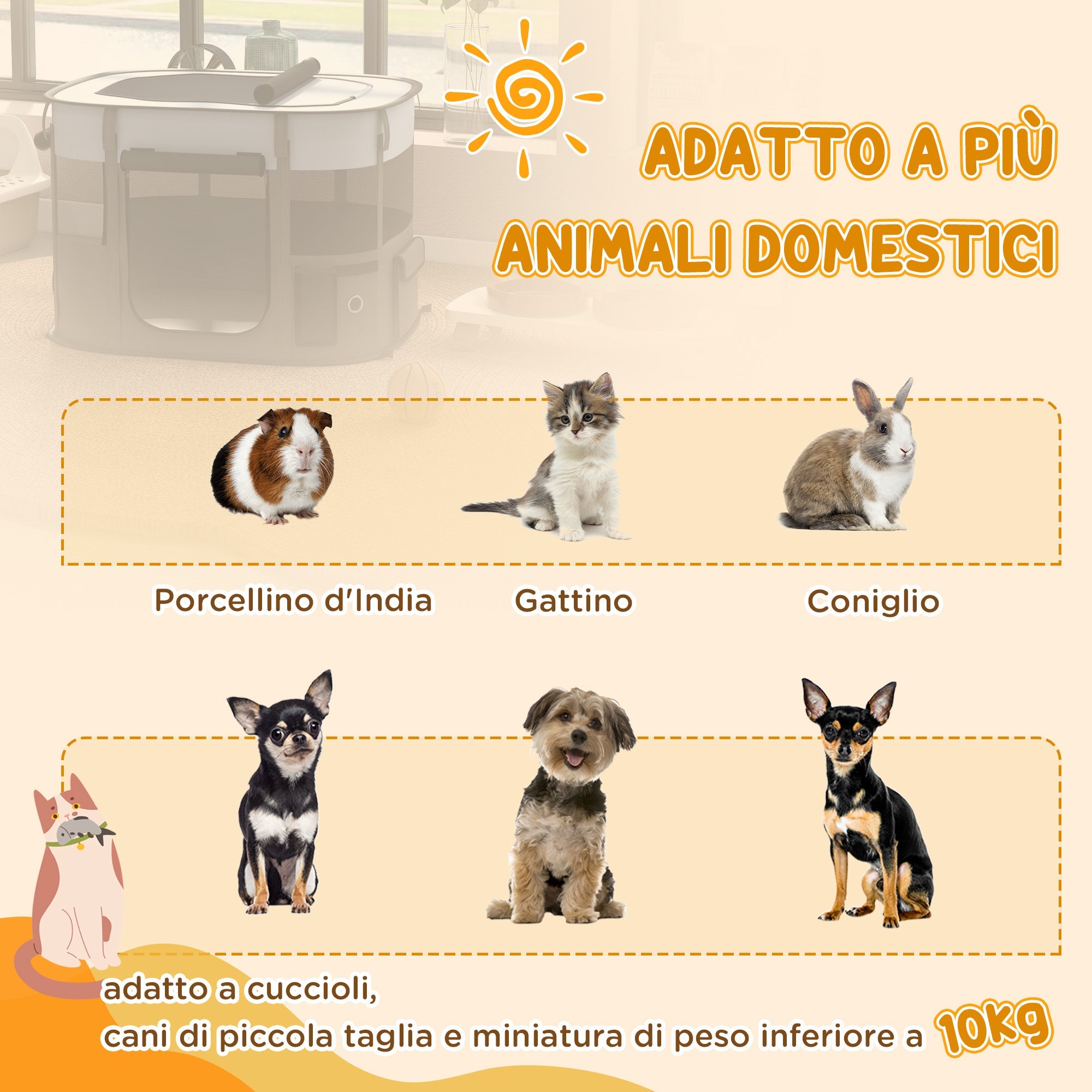 Box per Animali con 7 Finestre 3 Porte e 2 Borse Portaoggetti 84x64x53 cm in Poliestere e Acciaio