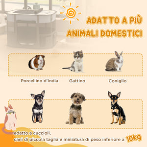 Box per Animali con 7 Finestre 3 Porte e 2 Borse Portaoggetti 84x64x53 cm in Poliestere e Acciaio