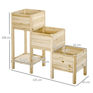 Fioriera 3 Livelli da Esterno 125x45x108 cm in Legno di Abete Naturale