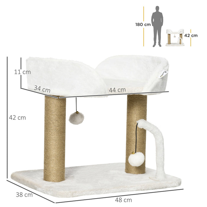 Torre per Gatti max 5 Kg con Tiragraffi e Palline 48x38x42 cm in Poliestere e Juta Giallo e Bianco