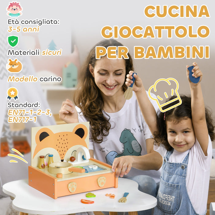 Cucina Giocattolo per Bambini Fornello e 12 Accessori in Legno