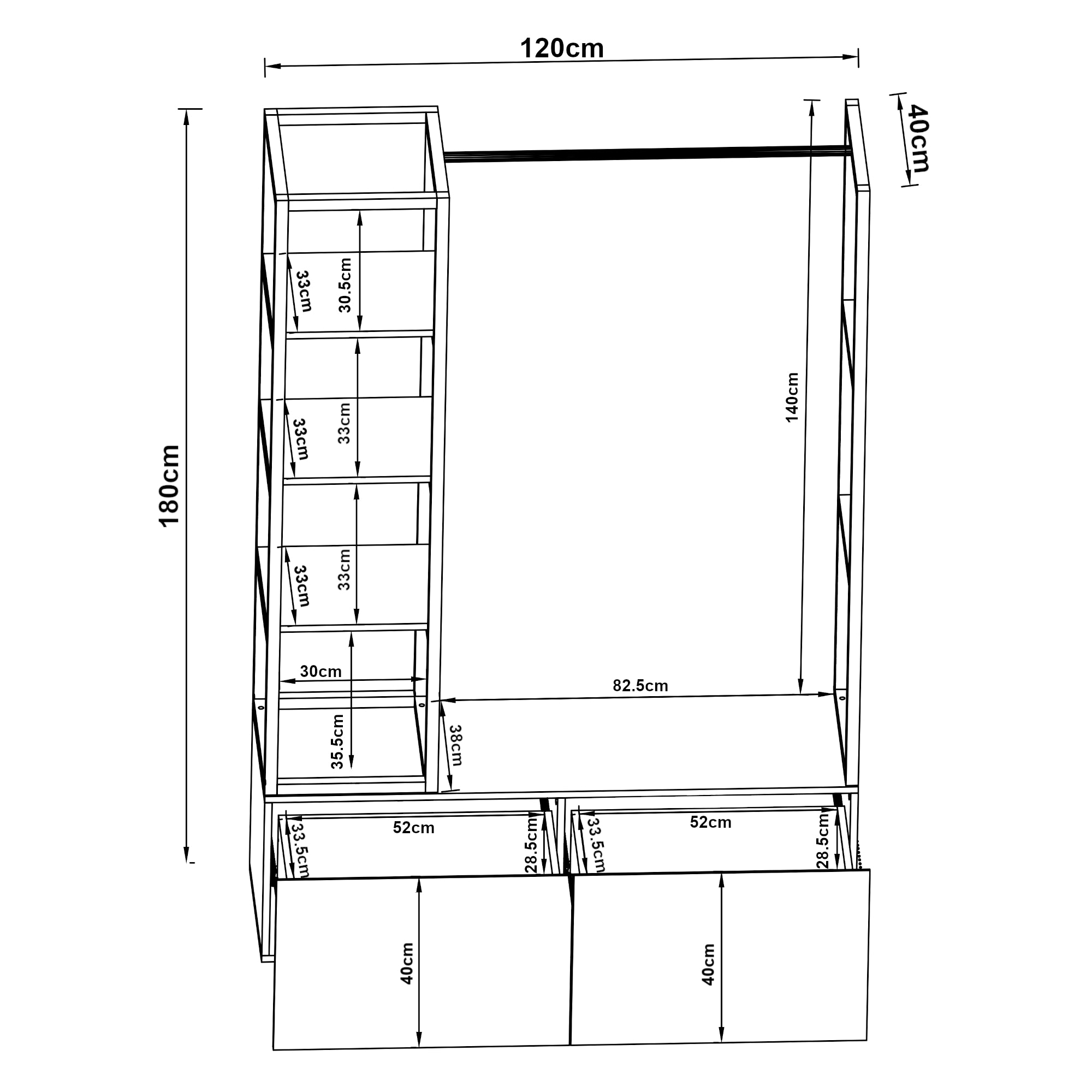 Armadio Aperto Egmating per Guardaroba 180 x 120 x 40 cm color Noce / Nero [en.casa]