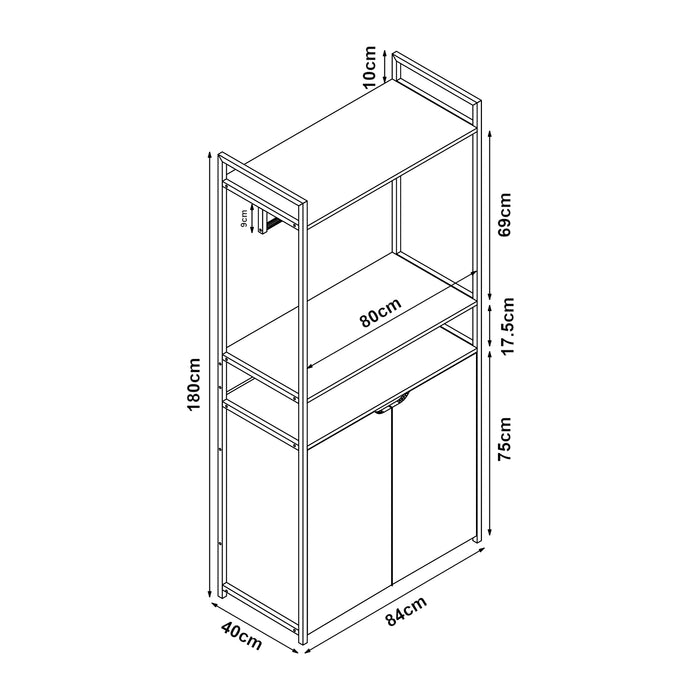 Organizzatore Guardaroba Larem Mobile Porta Abiti con Armadietto - Nero / Effetto Noce [en.casa]