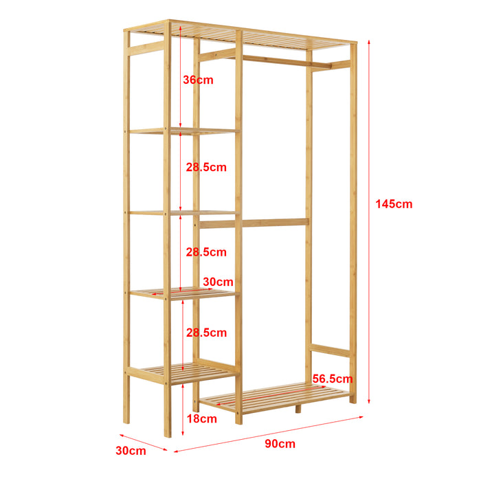 Organizzatore Guardaroba 'Eurajoki' Scaffalatura in Bambù con Asta Appendiabiti e Ripiani  [en.casa]