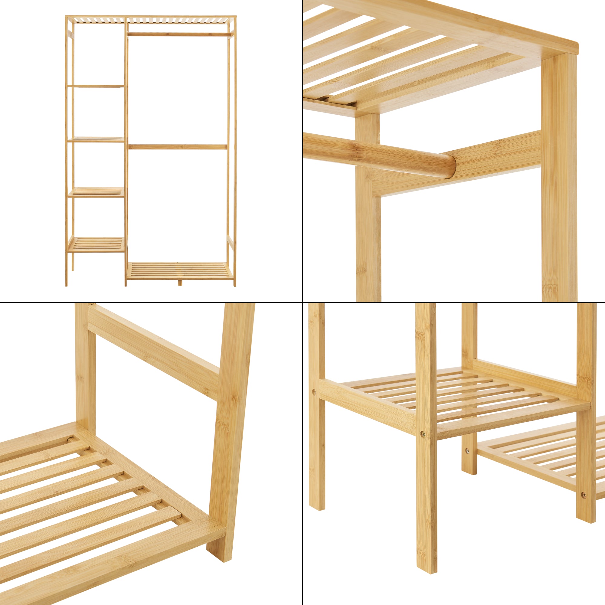 Organizzatore Guardaroba 'Eurajoki' Scaffalatura in Bambù con Asta Appendiabiti e Ripiani  [en.casa]