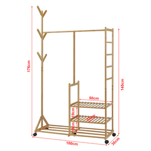 Stand Appendiabiti Ikaalinen in Bambù con Ruote 176 x 100 x 38 cm [en.casa]