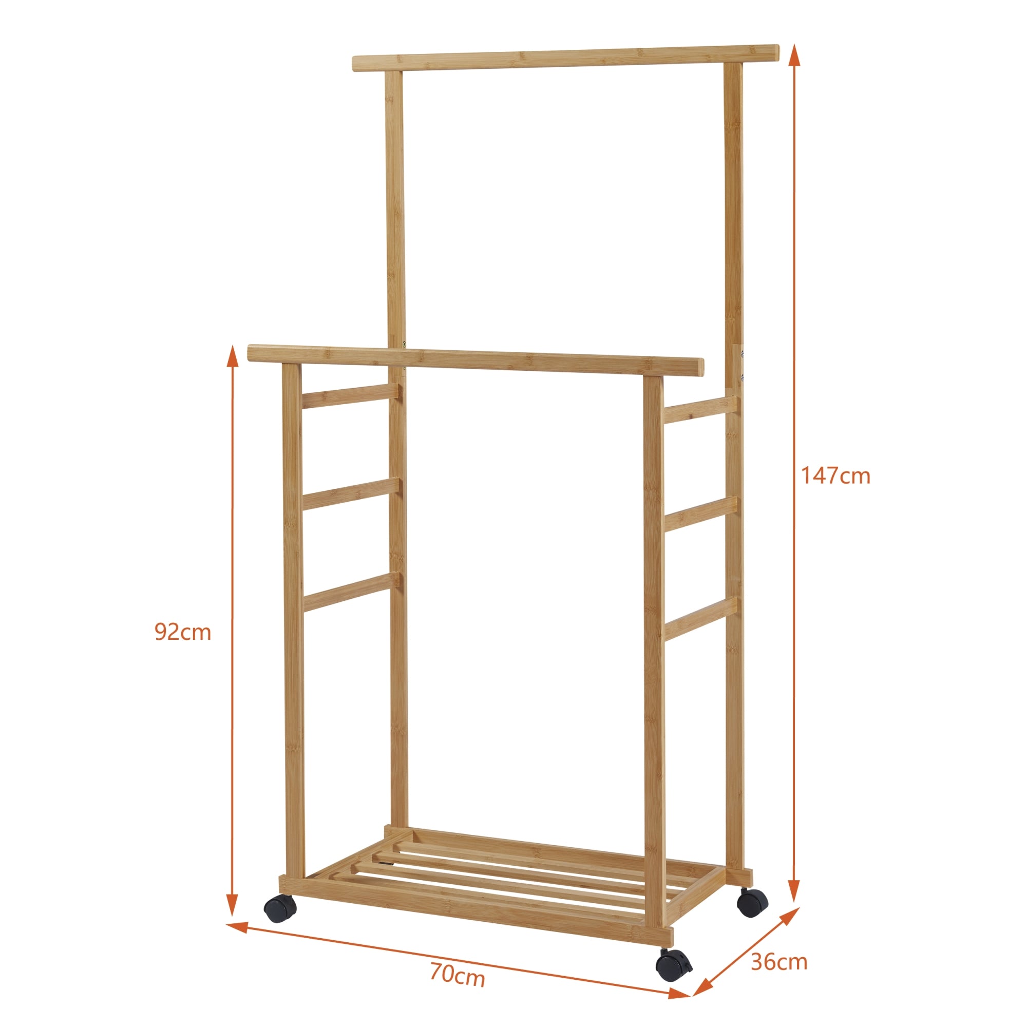 Stand Appendiabiti Ilmajok in Bambù con Ruote 147 x 70 x 36 cm [en.casa]