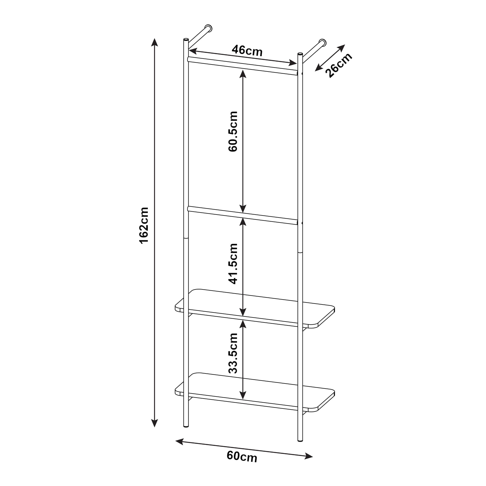 Stand Appendiabiti da Parete Bremanger 162 x 60 x 26 cm Nero [en.casa]