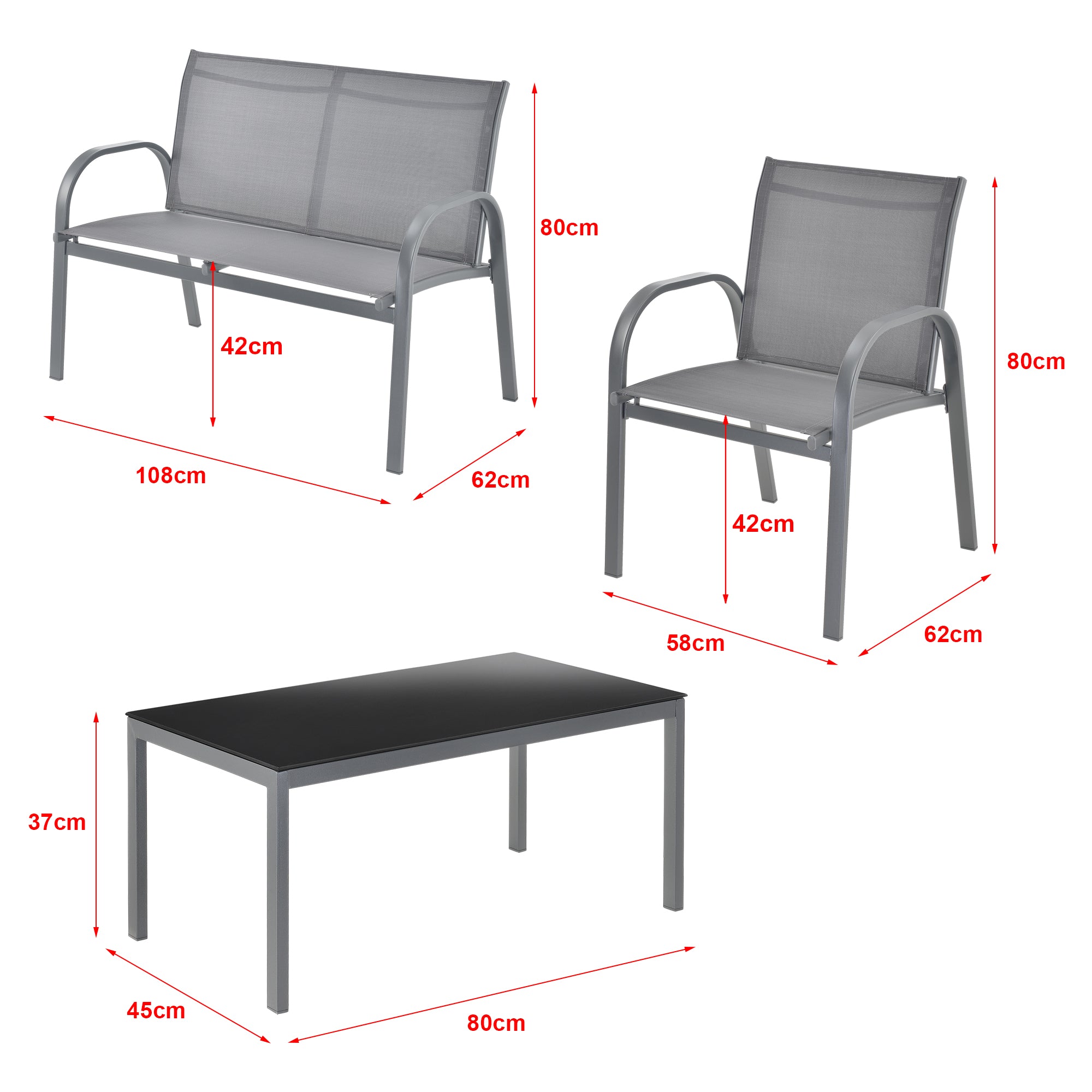 Set di Mobili da Giardino Fino a 4 Posti di Seduta Arredo Esterno Set Composto di 1 Divano e 2 Sedie con Braccioli e 1