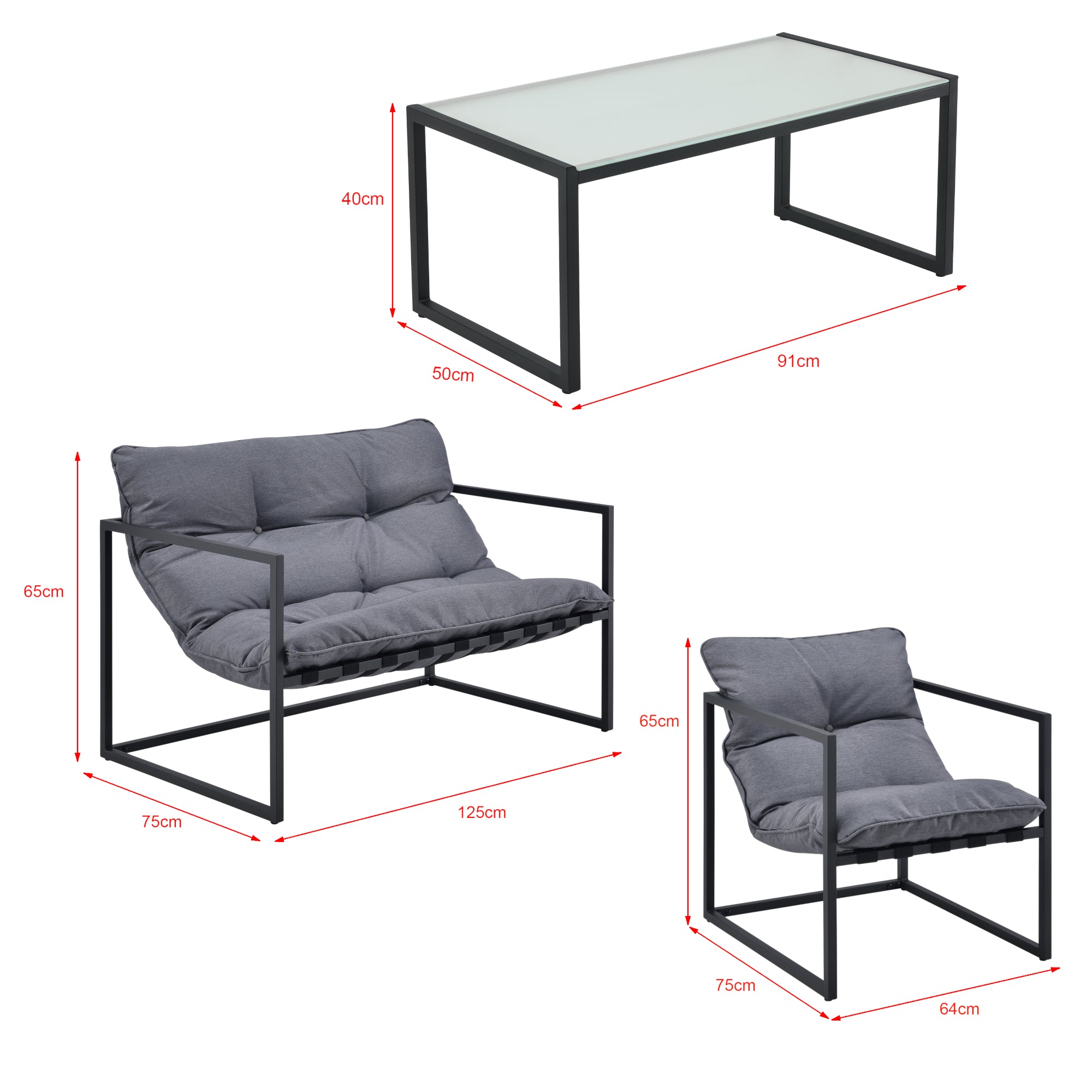 Set Salottino da Giardino Dallas con Cuscini in Olefina - Nero/Grigio casa.pro