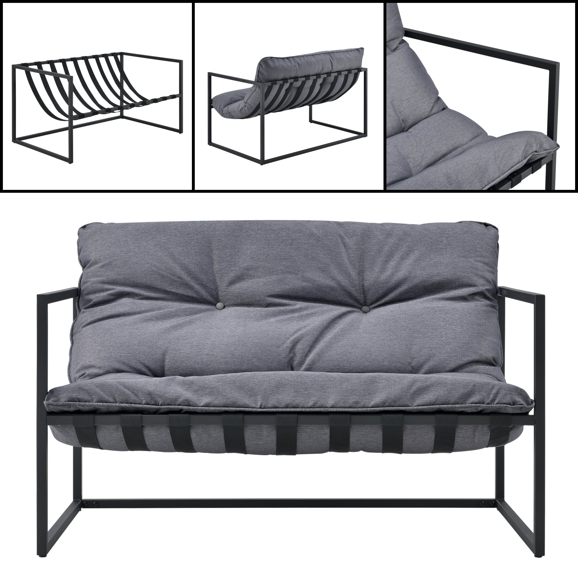 Set Salottino da Giardino Dallas con Cuscini in Olefina - Nero/Grigio casa.pro