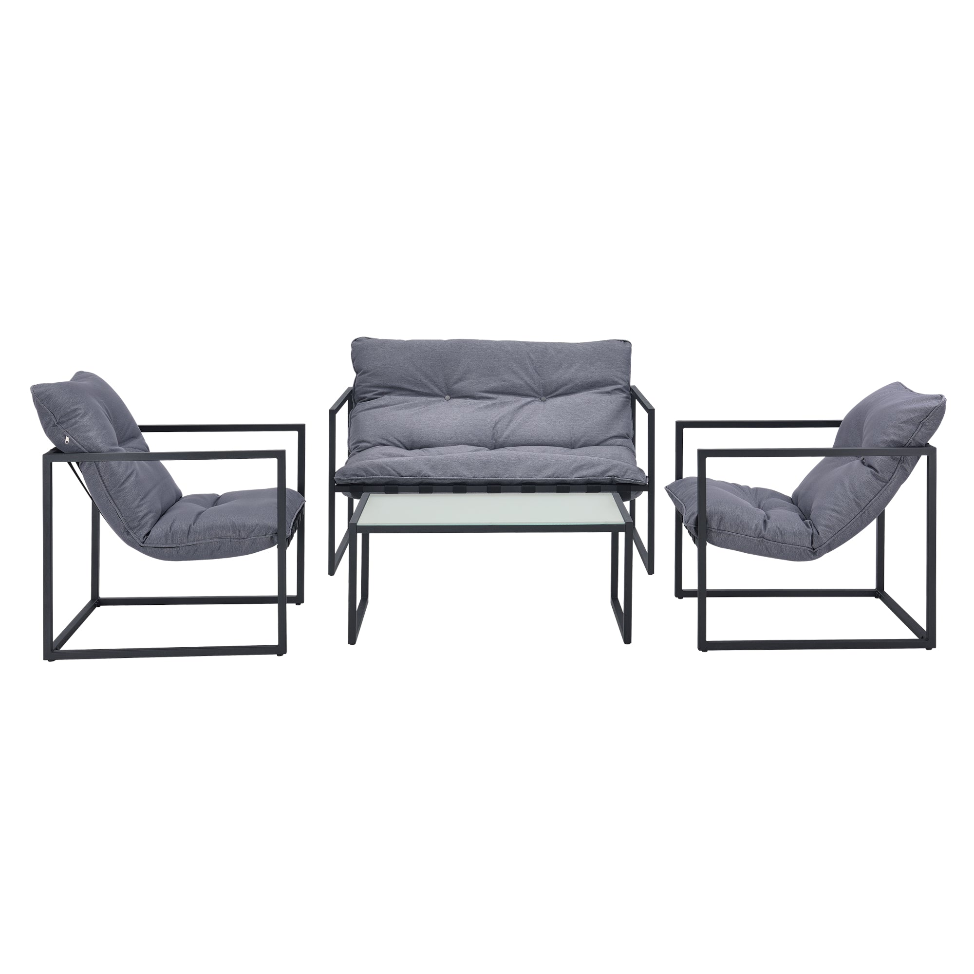 Set Salottino da Giardino Dallas con Cuscini in Olefina - Nero/Grigio casa.pro