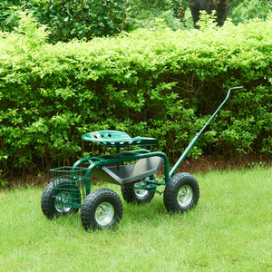 Sgabello da Giardinaggio Casarano con Ruote 81x45 cm Verde / Nero pro.tec