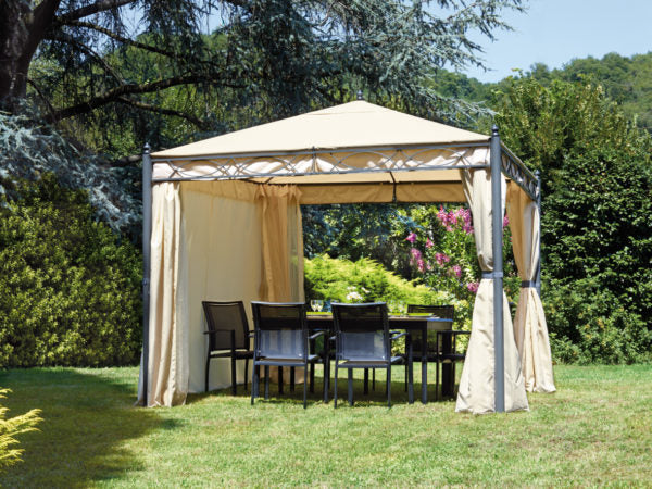 Gazebo quadrato in ferro antracite, copertura poliestere sabbia, 3x3 mt Oregon