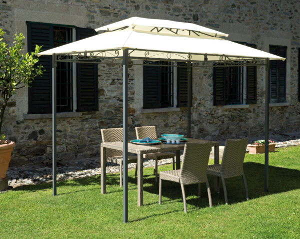 Gazebo rettangolare in ferro antracite, copertura poliestere ecru, 3x2 mt Illinois