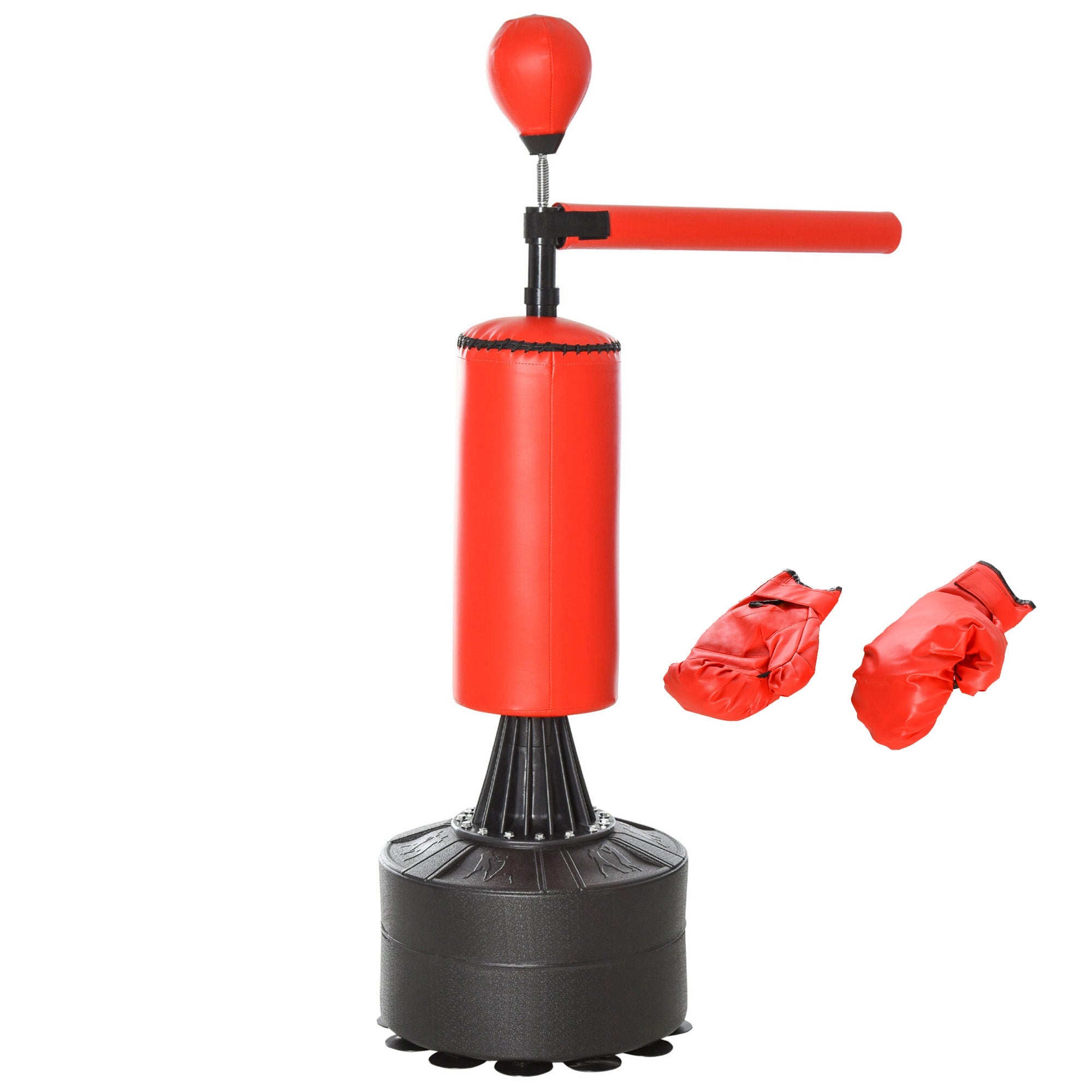 Sacco da Boxe ad Altezza Regolabile 88x48x155-205 cm con Punching Ball e Base Riempibile Rosso e Nero