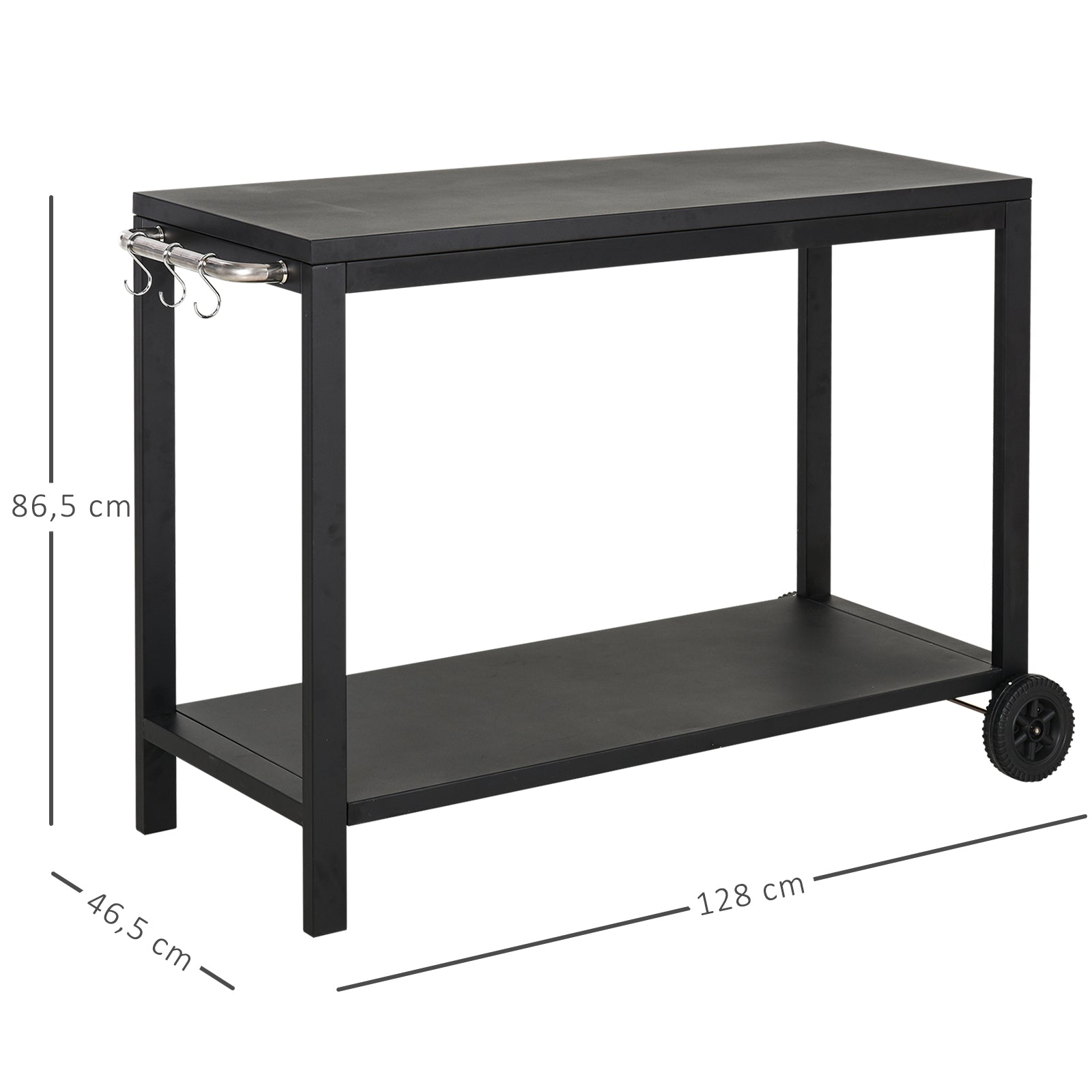 Carrello da Cucina 2 Livelli 128x46,5x86,5 cm in Metallo Nero