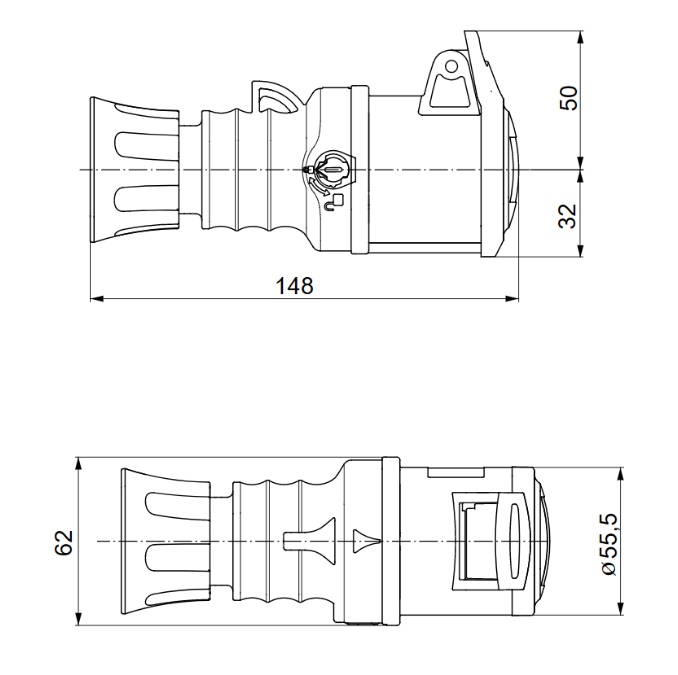 Presa mobile diritta industriale rossa 3p+t 16a trifase 380v ip44 gw62008h