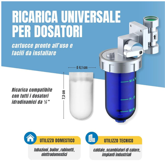 Ricarica pezzi 8 polifosfati caldaie universali impianti made in italy