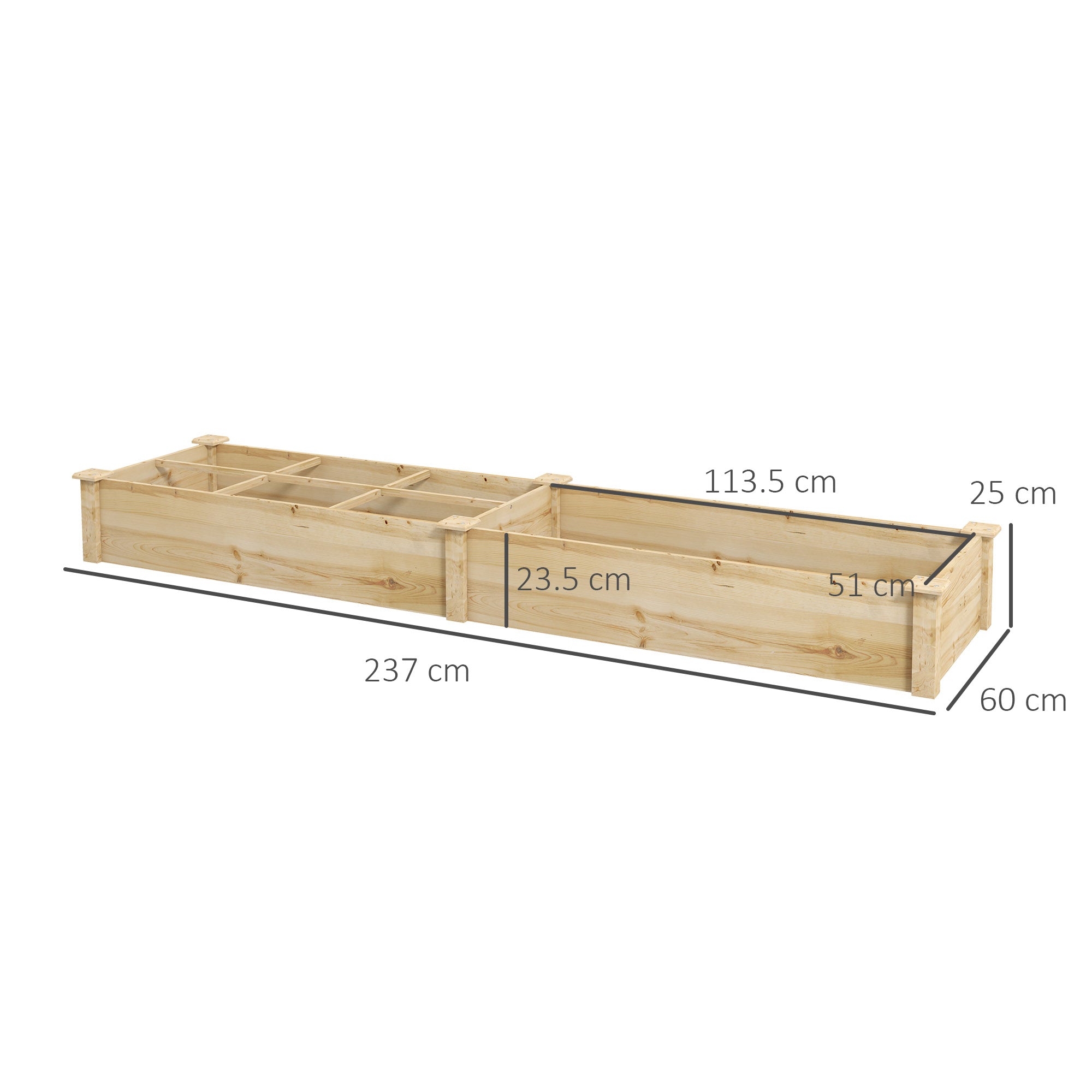 Letto per Orto con Divisorio 237x60x25 cm in Legno Naturale