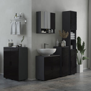 Mobile a Colonna per Bagno 30x30x183 cm in Truciolato Nero e Grigio