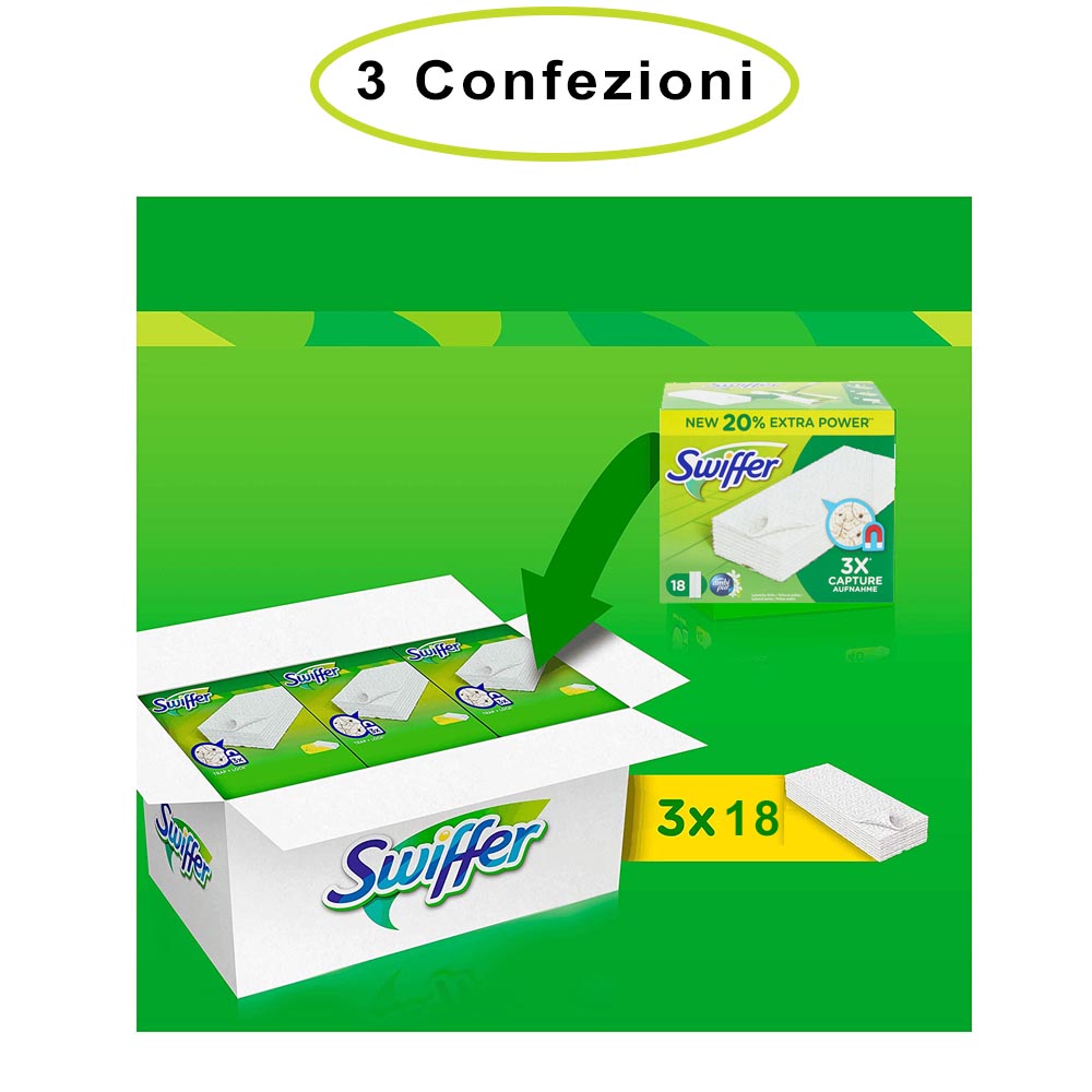 Swiffer panni cattura polvere per scopa swiffer con profumazione ambi pur 3 confezioni da 18 panni