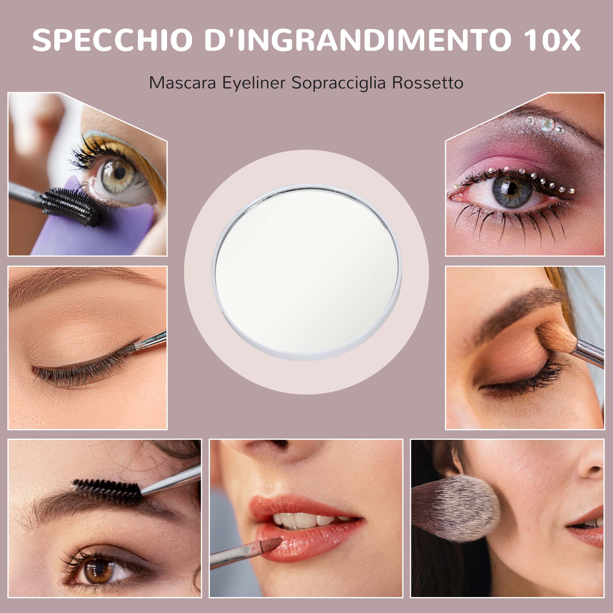 Specchio Trucco 80x62x14 cm con LED Regolabili Touch e Ingranditore 10x