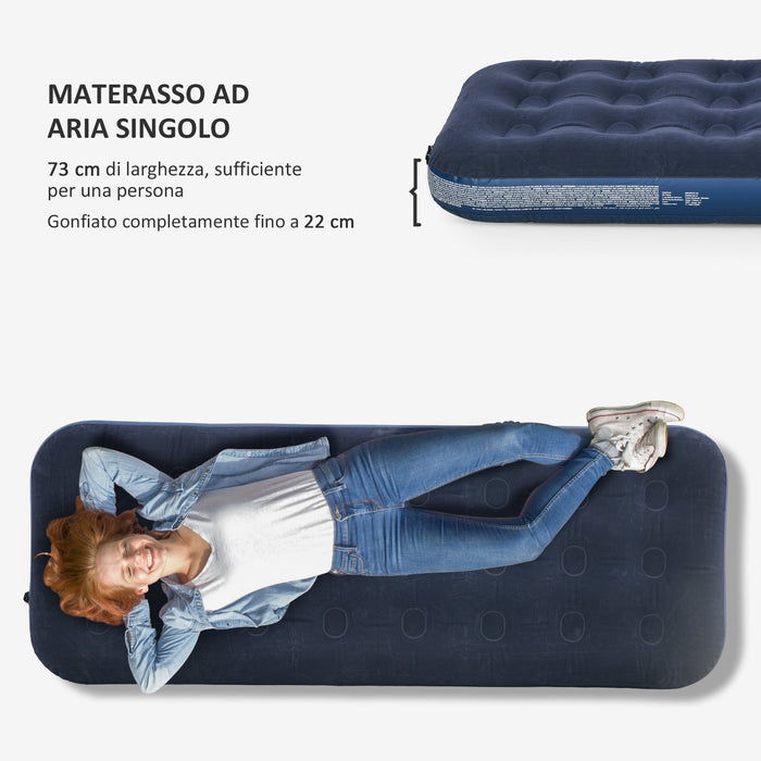 Materasso Gonfiabile Singolo con Pompa Manuale Inclusa 73x191x22 cm Blu